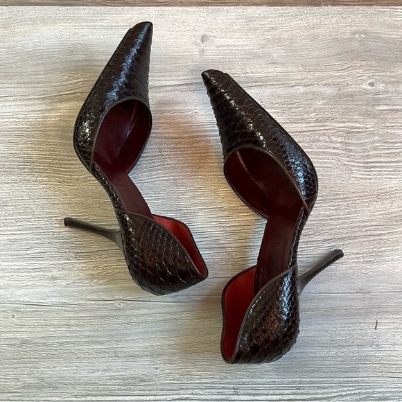 Amazing Edmundo Castillo d’Orsay dark brown leather snake embossed heels size 8 - Picture 6 of 9